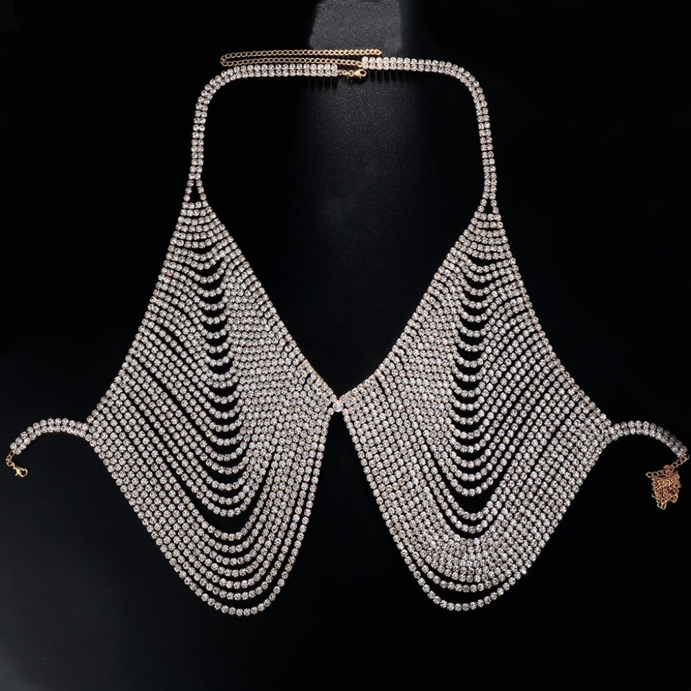 Crystal Chest Bra lingerie Women Rhinestone Underwear Bikini Body Jewelry - Picture 4 of 5